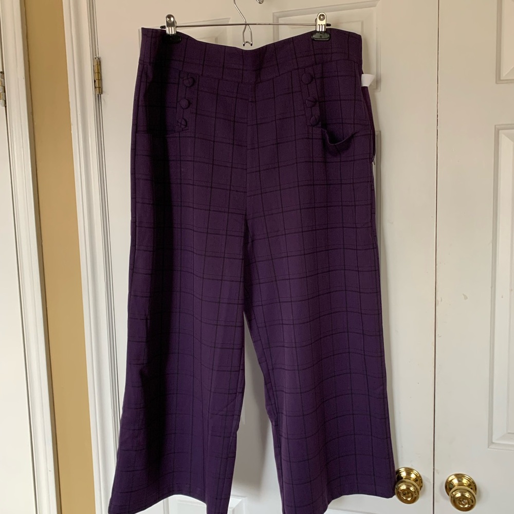 Unique Vintage Deep Purple Plaid Wide Leg Pants